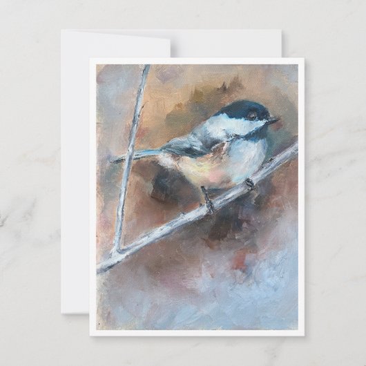 Black-capped chickadee Oil Painting Note Card ノートカード (正面)