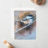 Black-capped chickadee Oil Painting Note Card ノートカード (正面/裏面インサイチュ)