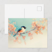 Black Capped Chickadee on Peach Autumn Leaf Branch ポストカード (正面/裏面)