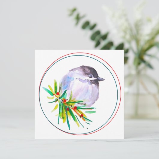 Black Capped Chickadee Watercolour カード (スタンド正面)