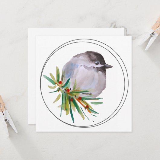 Black Capped Chickadee Watercolour カード (正面/裏面インサイチュ)