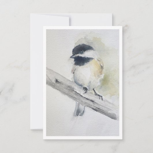 Black-capped chickadee Watercolour Note Card ノートカード (正面)