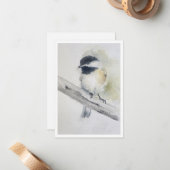 Black-capped chickadee Watercolour Note Card ノートカード (正面/裏面インサイチュ)