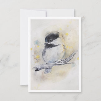 Black-capped chickadee Watercolour Note Card ノートカード