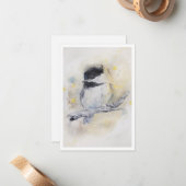 Black-capped chickadee Watercolour Note Card ノートカード (正面/裏面インサイチュ)