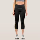 Black Capri Leggings with Bold Gold Side Stripe カプリレギンス (正面)