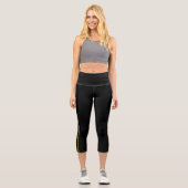 Black Capri Leggings with Bold Gold Side Stripe カプリレギンス (正面)