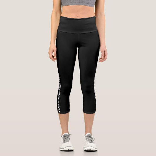 Black Capri Leggings with White Side Stripe カプリレギンス (正面)