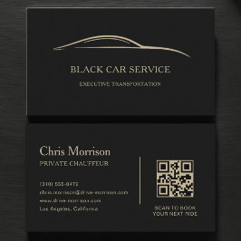 Black Car Service QR Code Black & Gold 名刺