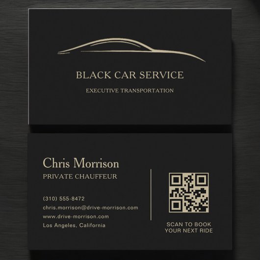 Black Car Service QR Code Black & Gold 名刺