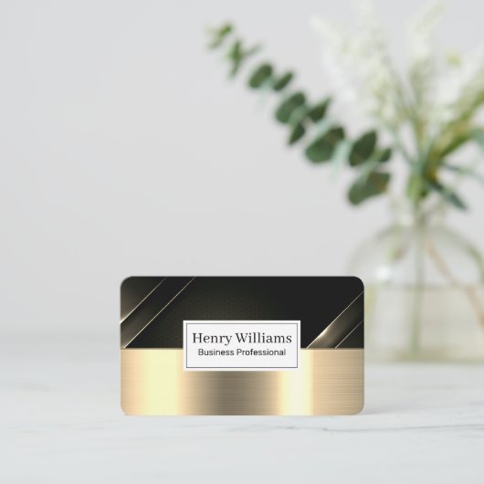 Black Carbon Fiber | Gold Metallic Brushed 名刺 (スタンド正面)
