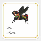Black Carousel Pegasus Gift Label Sticker スクエアシール (正面)