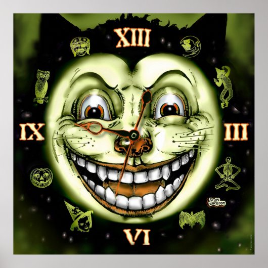 Black Cat 13 Clock Halloween ポスター (正面)