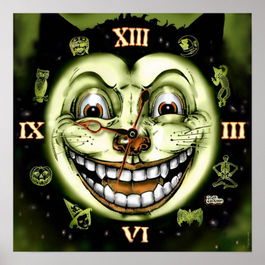 Black Cat 13 Clock Halloween ポスター (正面)