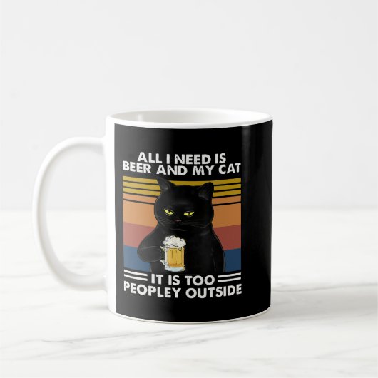 Black Cat All I Need Is Beer And My Cat It Is Too  コーヒーマグカップ (左)