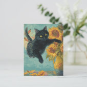 Black Cat and a Vase of Sunflowers ポストカード (スタンド正面)