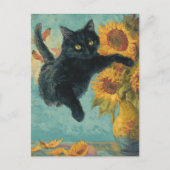 Black Cat and a Vase of Sunflowers ポストカード (正面)