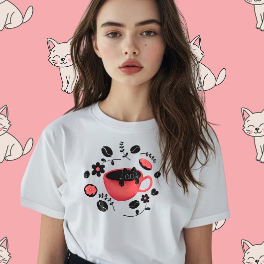 Black cat and black coffee t-shirt tシャツ