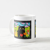 Black Cat and Chick Cute Folk Art Cat Lover Gift コーヒーマグカップ (正面左)