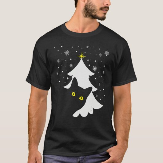 Black Cat and Christmas Tree   Cat Xmas   Tシャツ (正面)