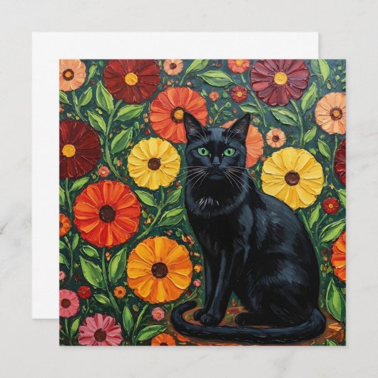 Black Cat and Colorful Folk Art Flowers (正面/裏面)
