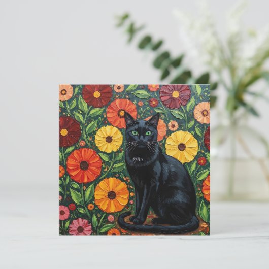 Black Cat and Colorful Folk Art Flowers (スタンド正面)