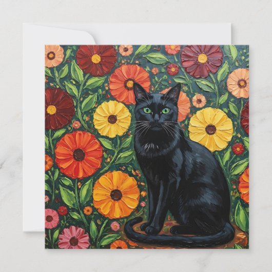 Black Cat and Colorful Folk Art Flowers (正面)