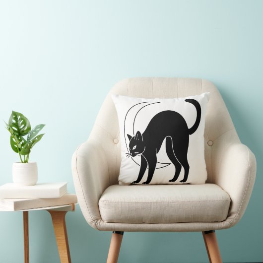 Black Cat and Crescent Moon Line Art クッション (椅子)