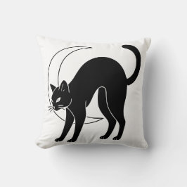 Black Cat and Crescent Moon Line Art クッション