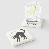 Black Cat and Crescent Moon Line Art ストーンコースター (横)