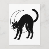 Black Cat and Crescent Moon Line Art ポストカード (正面)