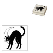 Black Cat and Crescent Moon Line Art ラバースタンプ (押印)