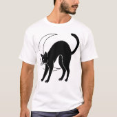 Black Cat and Crescent Moon Line Art Tシャツ (正面)