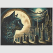 Black Cat and Gothic Graveyard Halloween 薄葉紙 (正面)