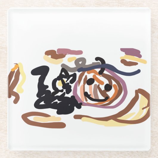 Black Cat and Jack  O Lantern Smile latte   ガラスコースター (正面)