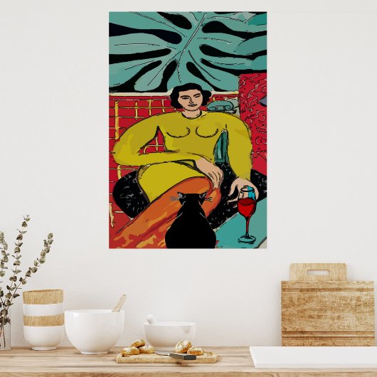 Black Cat and Red Wine ポスター (キッチン)