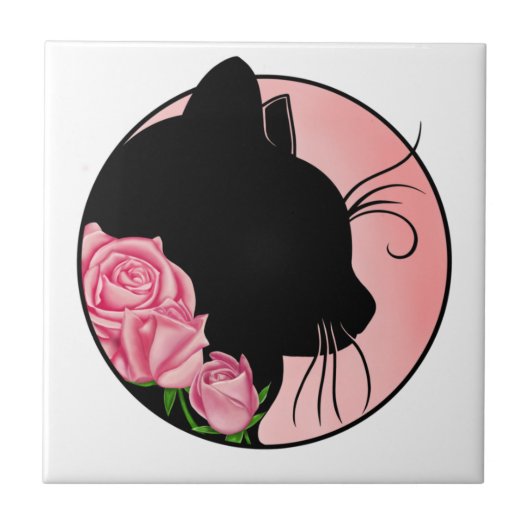 Black cat and roses タイル (正面)