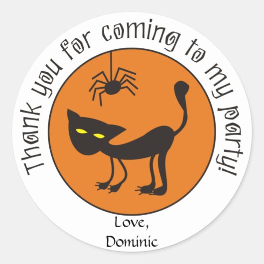 Black Cat and Spider Halloween Thank You Stickers ラウンドシール (正面)