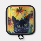 Black cat and sunflowers Oven Mitts & Pot Holders 鍋敷き (正面)