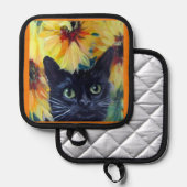 Black cat and sunflowers Oven Mitts & Pot Holders 鍋敷き (正面/裏面)