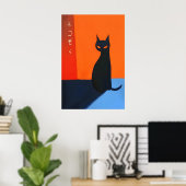 Black Cat Art Print Minimalist Japanese Typography ポスター (ホームオフィス)