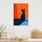 Black Cat Art Print Minimalist Japanese Typography ポスター (キッチン)