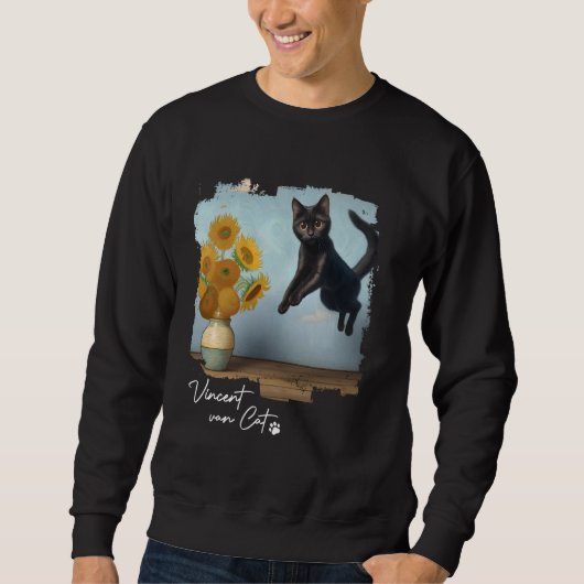 Black Cat Art Sunflowers、Vincent van Cat、おもしろいC スウェットシャツ (正面)