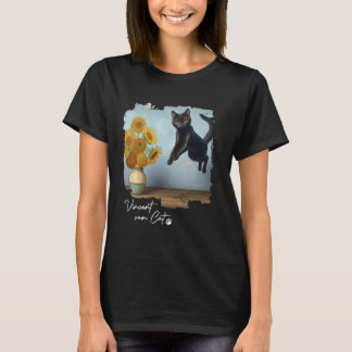Black Cat Art Sunflowers、Vincent van Cat、おもしろいC Tシャツ