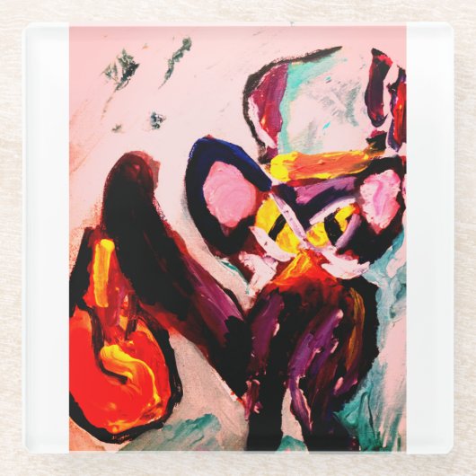 Black cat autumn room  ガラスコースター (正面)