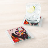 Black cat autumn room  ガラスコースター (アングル)