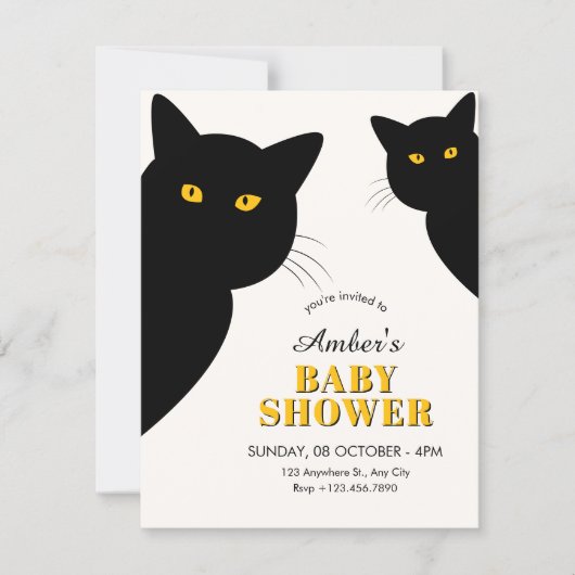 Black cat baby shower 招待状 (正面)