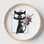 Black Cat Baseball Horror Halloween 壁時計 (正面)