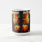 Black Cat Bats Pumpkins Whimsical Personalized コーヒーマグカップ (中央)