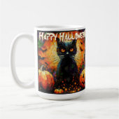 Black Cat Bats Pumpkins Whimsical Personalized コーヒーマグカップ (左)